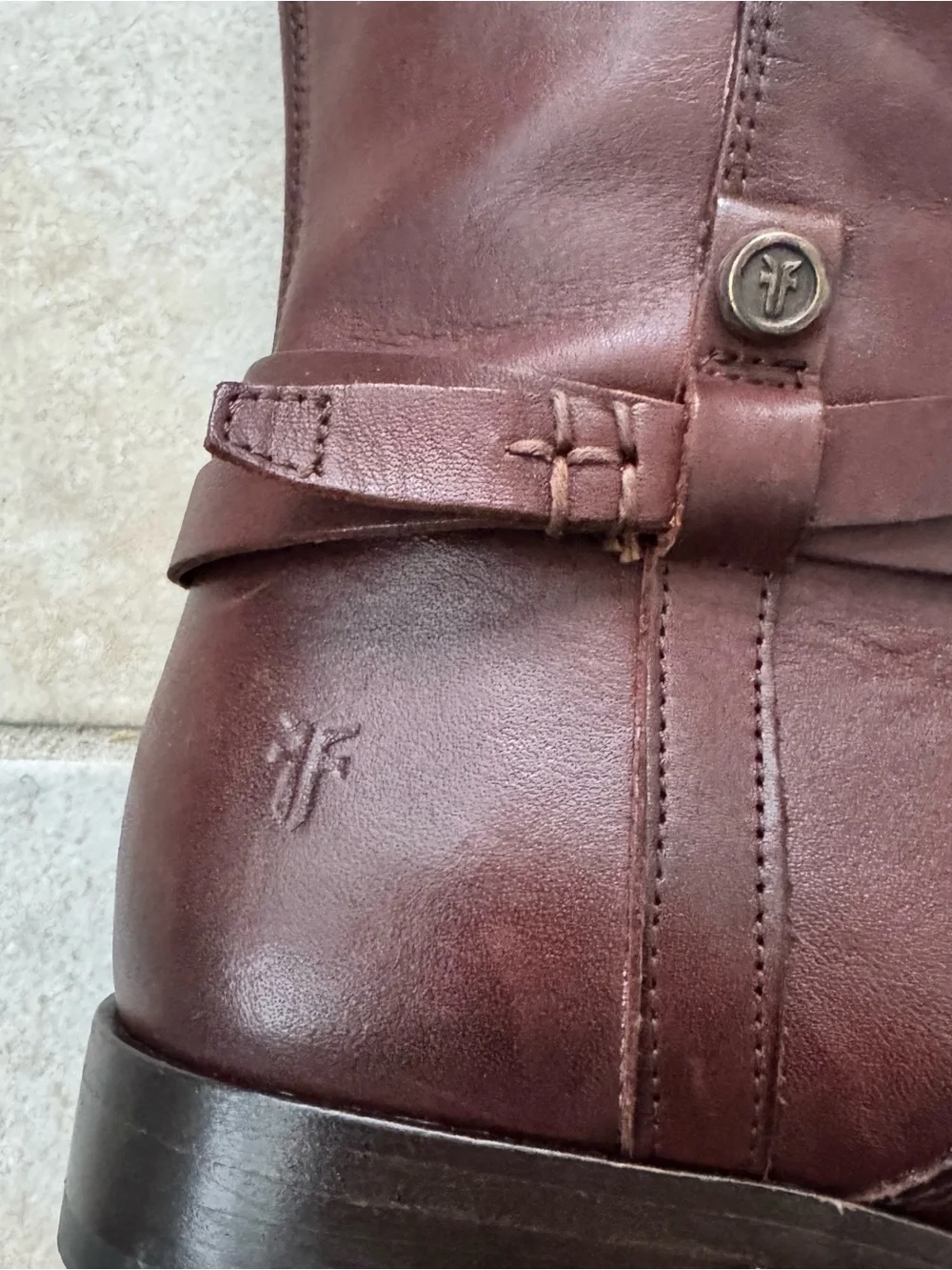 Frye Melissa Belted Tall Leather Riding Boots Womens 6.5B Redwood Brown FR40062